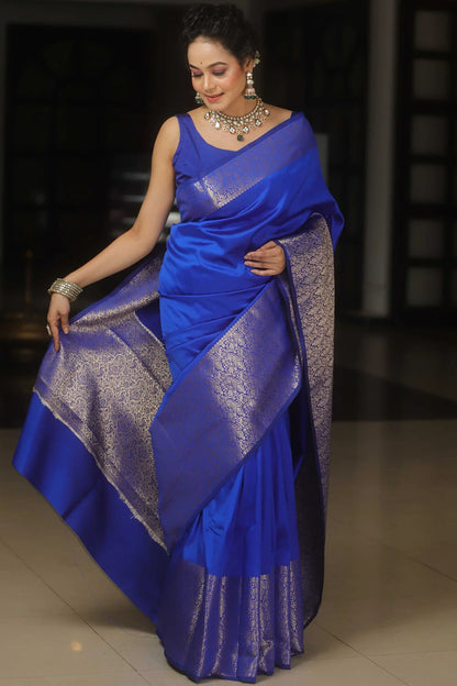 Blue Soft Banarasi Silk Saree