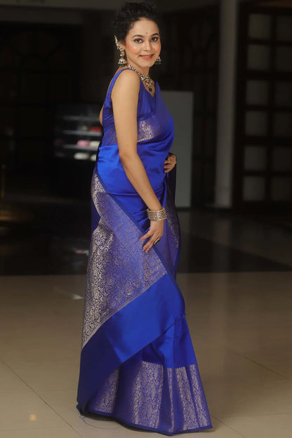 Blue Soft Banarasi Silk Saree