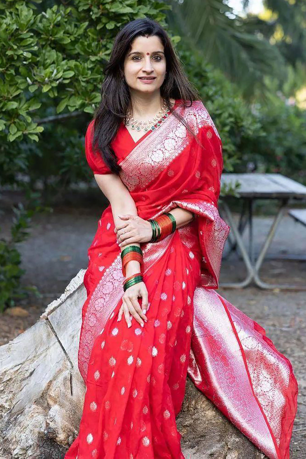 Cherry Red Classic Soft Banarasi Saree