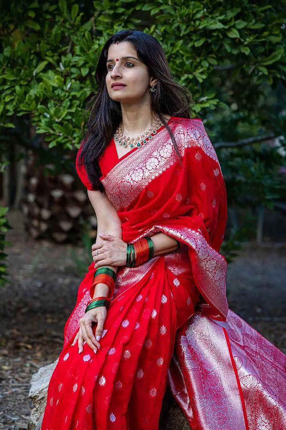 Cherry Red Classic Soft Banarasi Saree