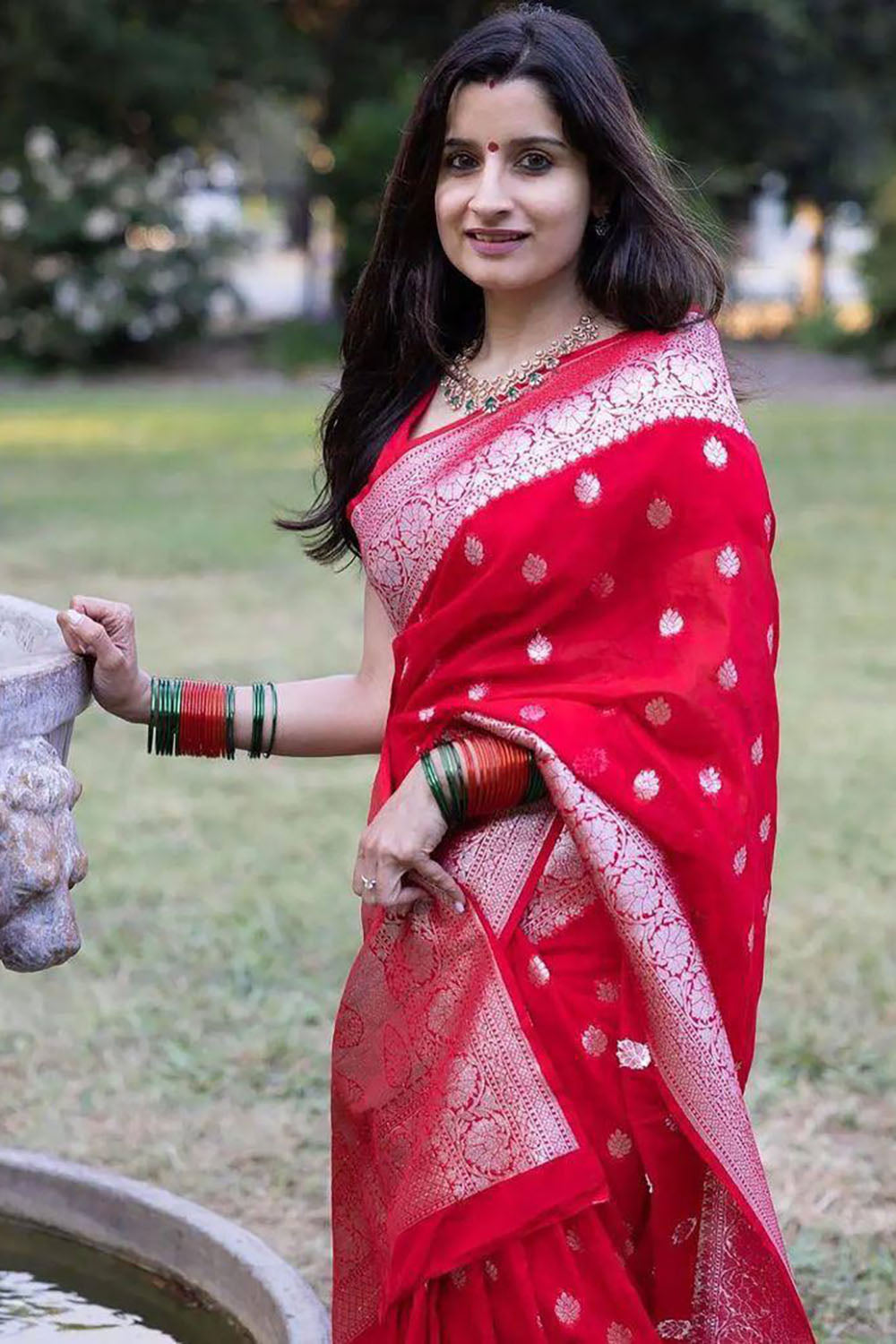 Cherry Red Classic Soft Banarasi Saree