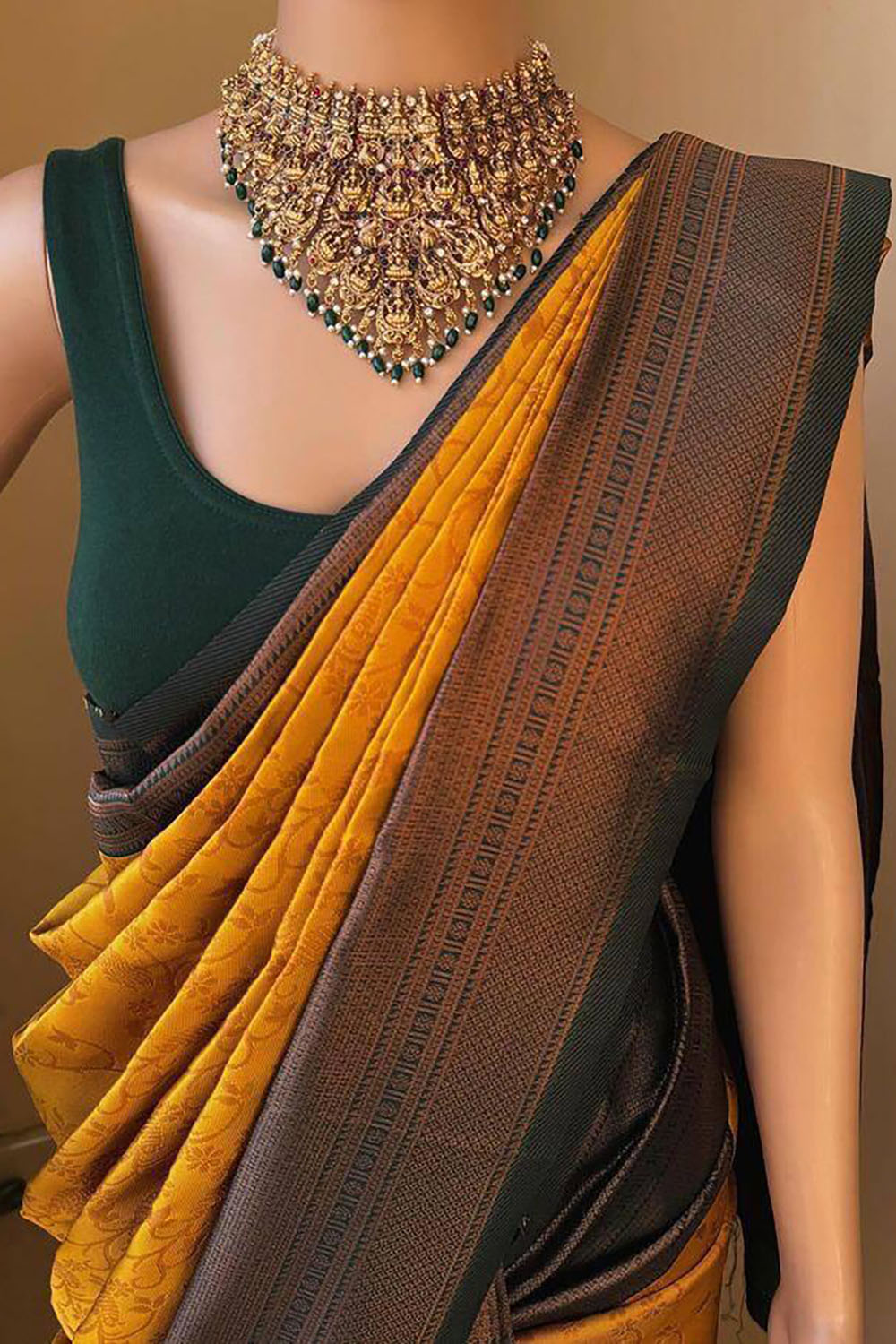 Mustured Soft Banarasi Silk Wedding Saree