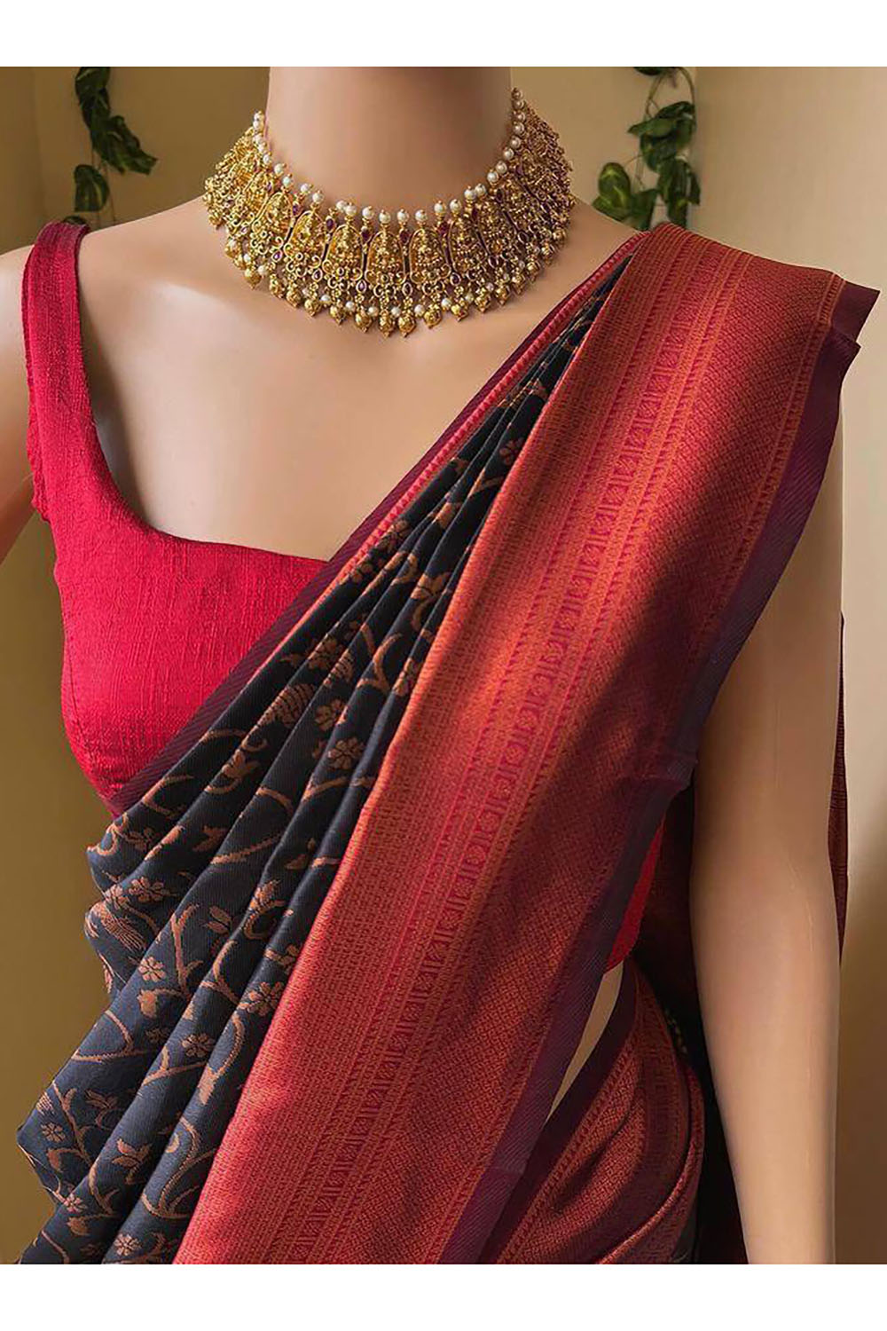 Cherry Red Soft Banarasi Silk Wedding Saree