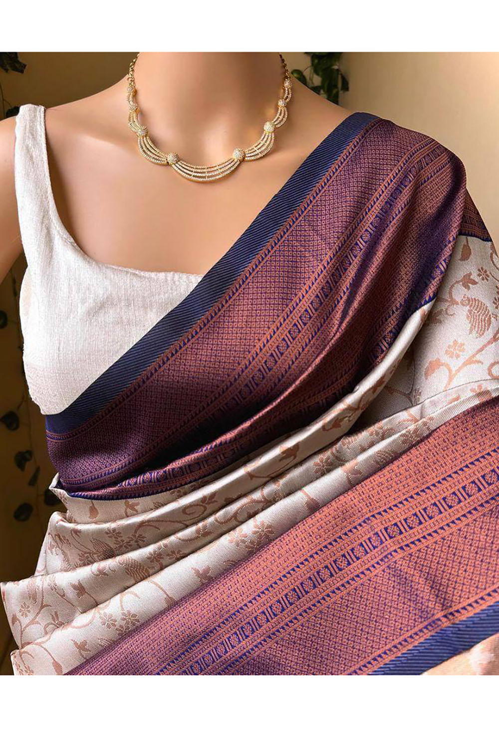 Grey Soft Banarasi Silk Wedding Saree