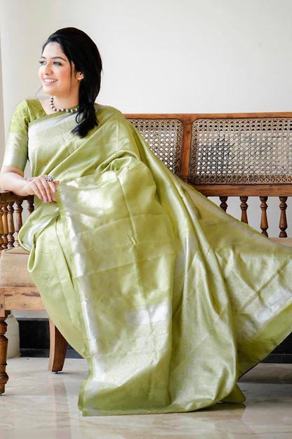 Perrot Green Soft Banarasi Silk Saree