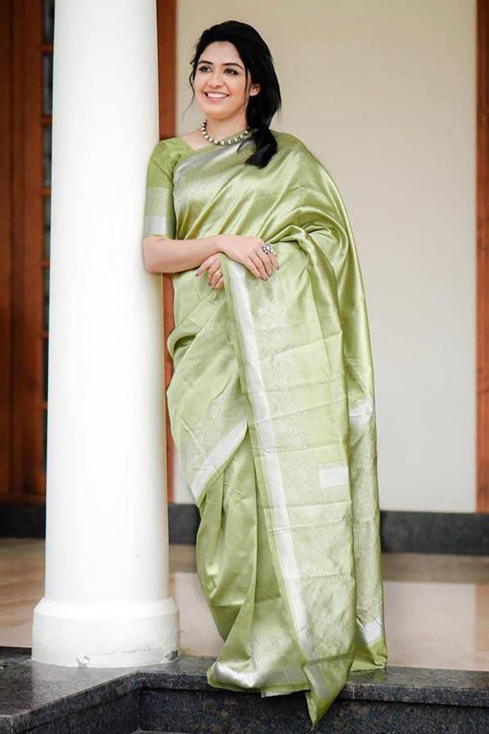 Perrot Green Soft Banarasi Silk Saree