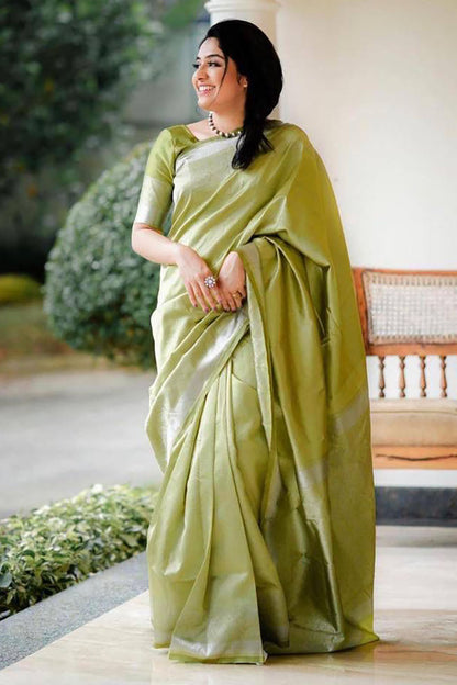 Perrot Green Soft Banarasi Silk Saree