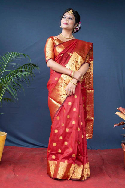 Red beautiful Banarasi Soft Silk Saree