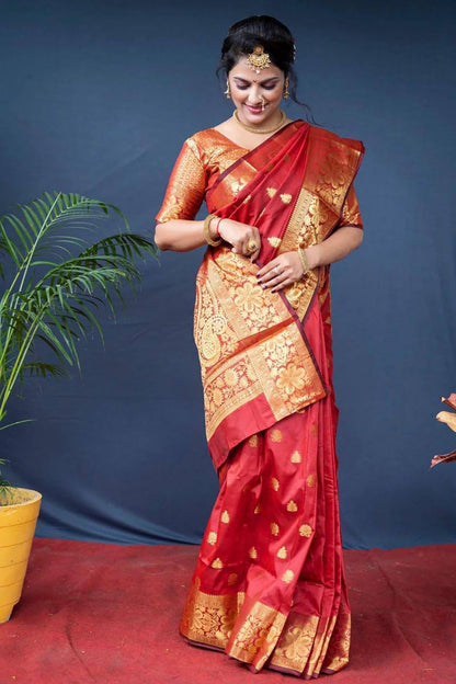 Red beautiful Banarasi Soft Silk Saree