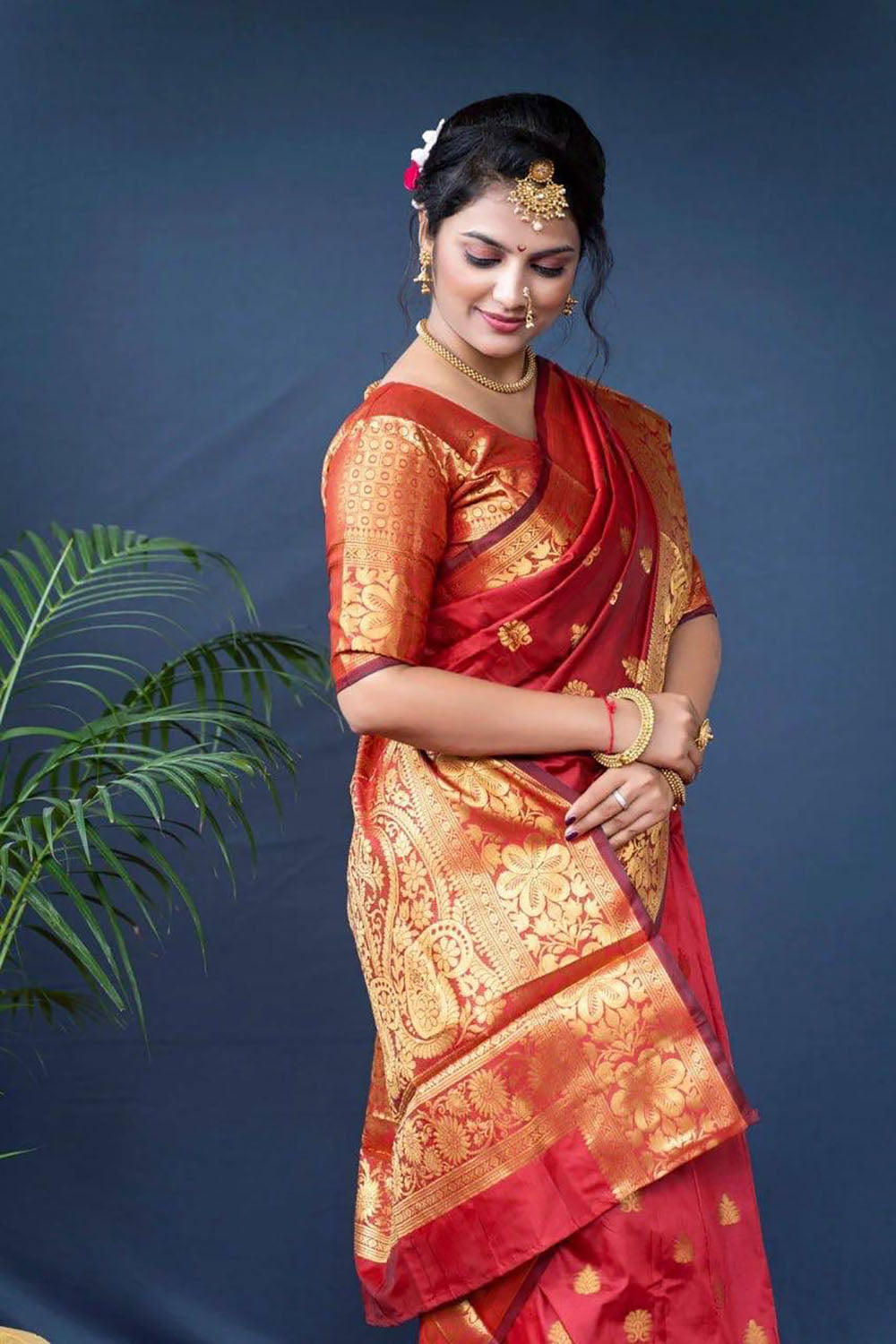 Red beautiful Banarasi Soft Silk Saree