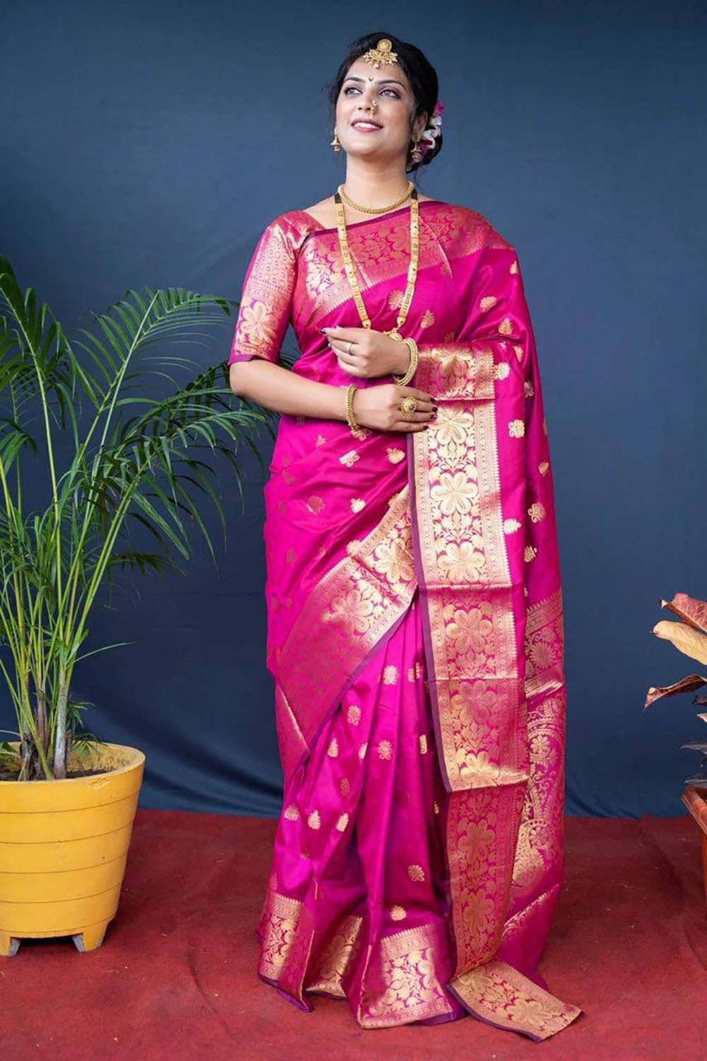 Pink Beautiful Banarasi Soft Silk Saree