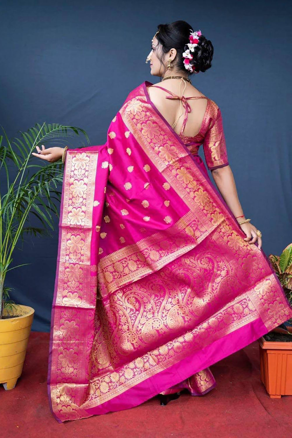 Pink Beautiful Banarasi Soft Silk Saree