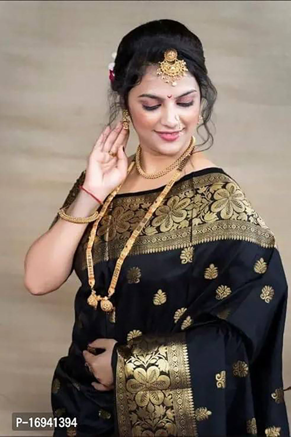 Black  Beautiful Banarasi Soft Silk Saree