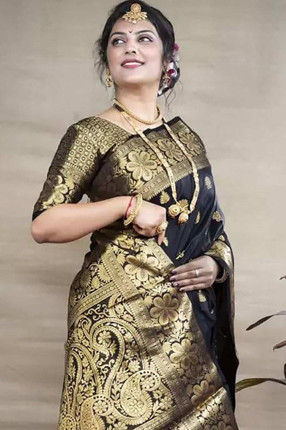 Black  Beautiful Banarasi Soft Silk Saree