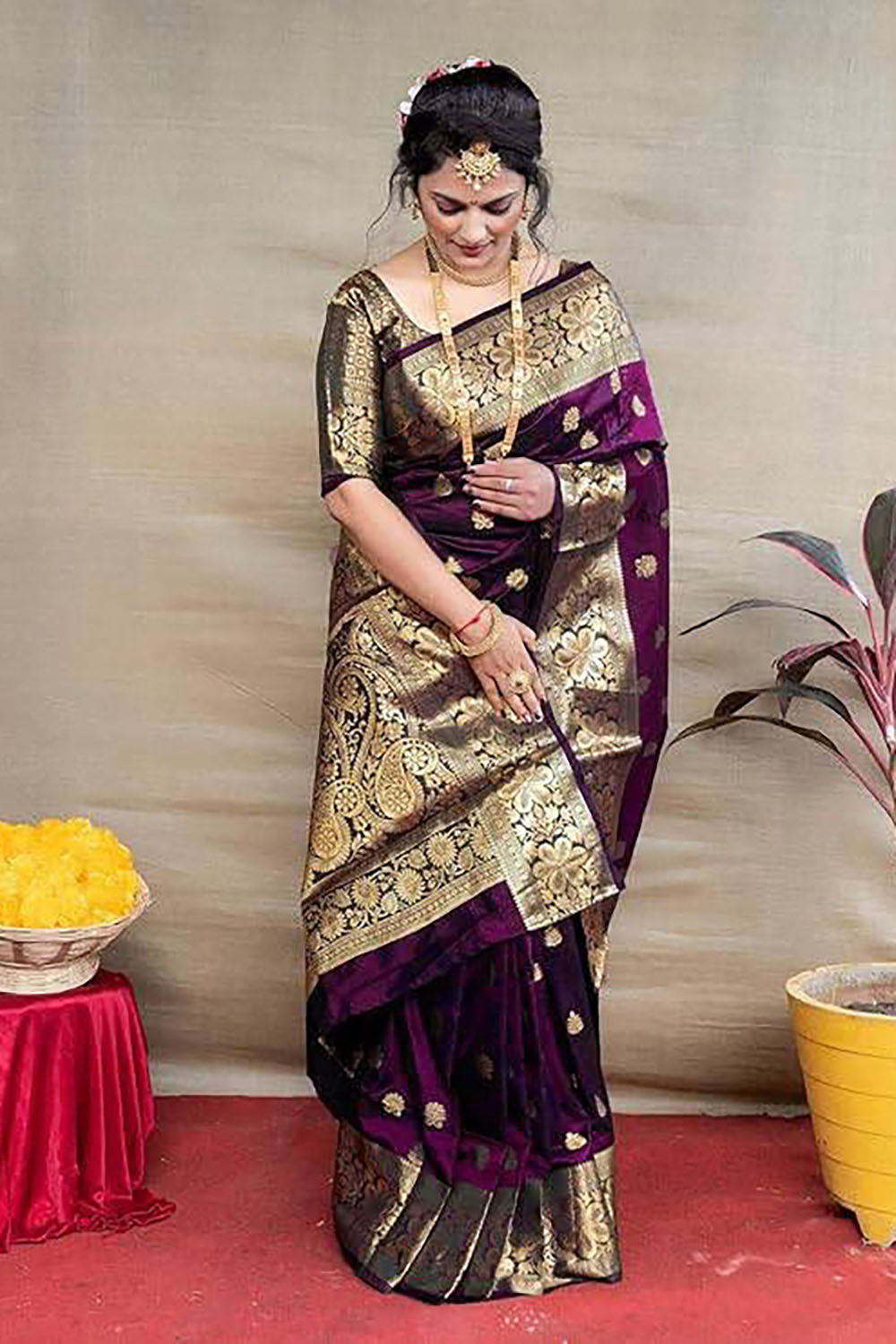 Purple Beautiful Banarasi Soft Silk Saree