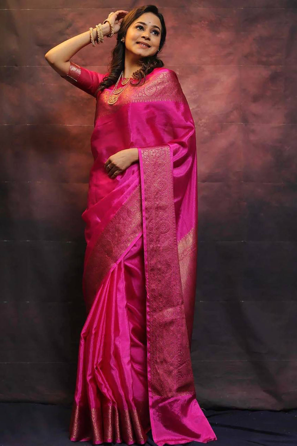 Pink Banarasi Silk Wedding Saree