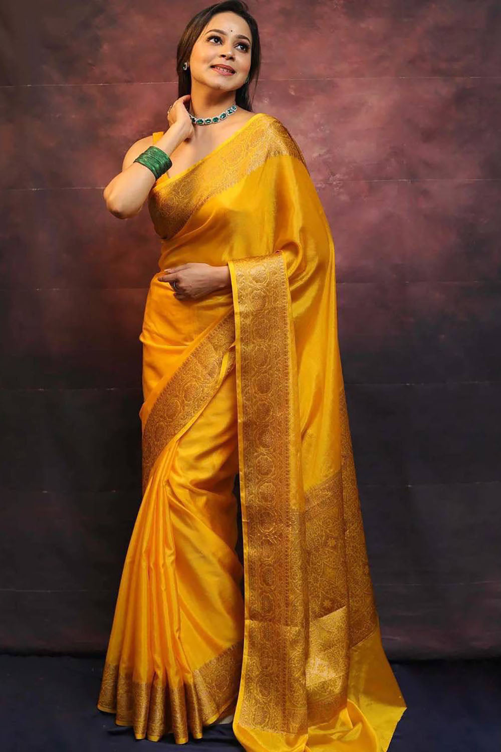 Yellow Banarasi Silk Wedding Saree