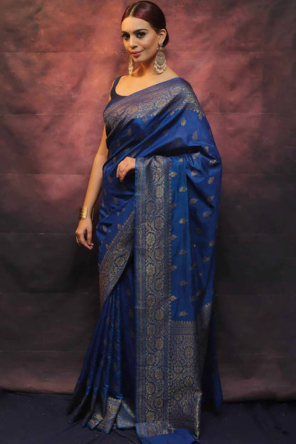 Blue Banarasi Soft Silk Saree