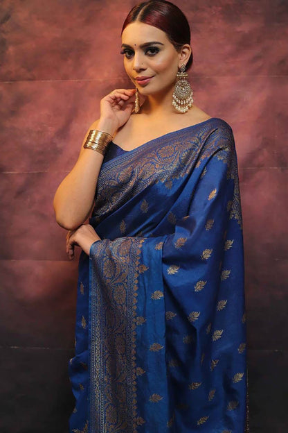 Blue Banarasi Soft Silk Saree