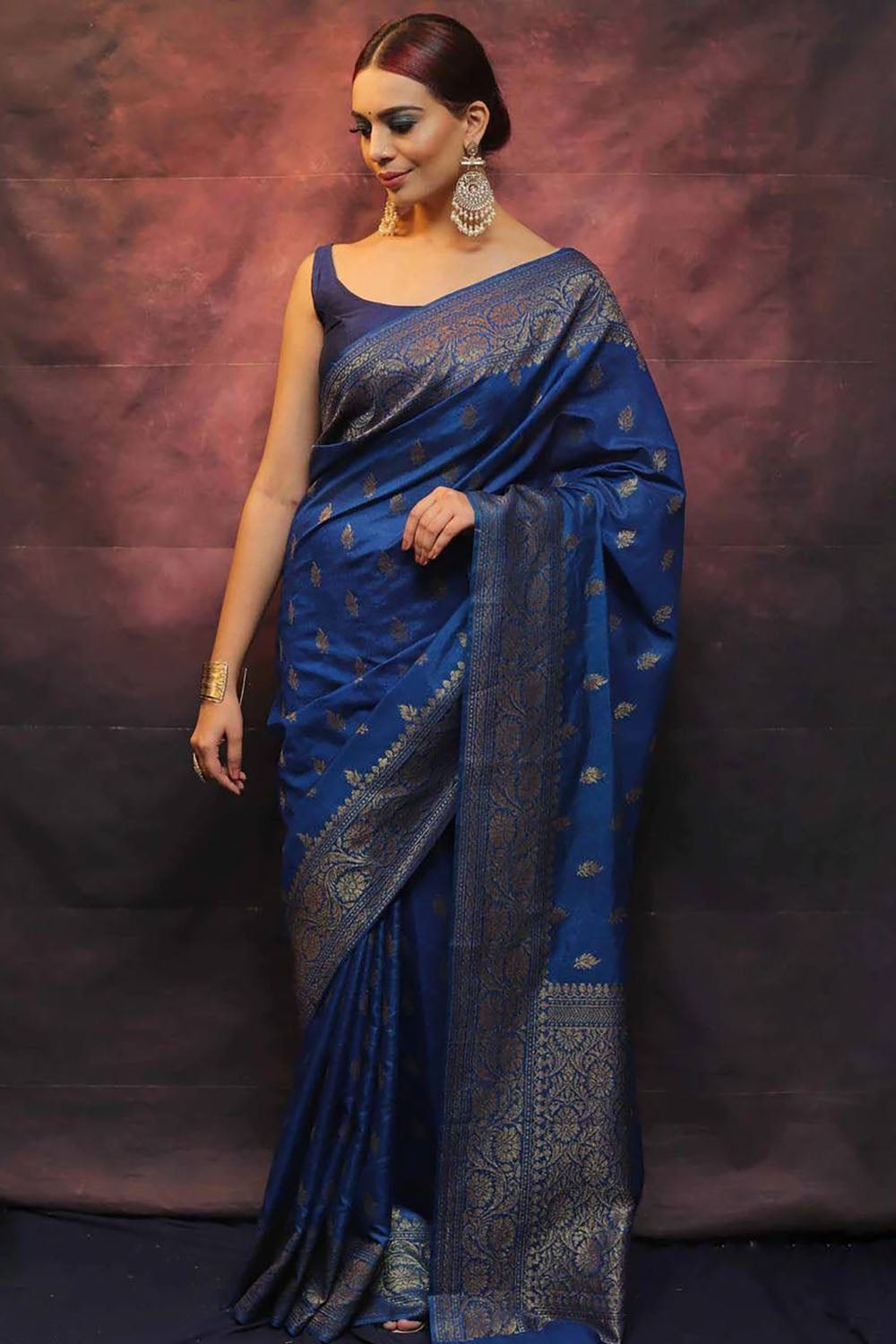 Blue Banarasi Soft Silk Saree