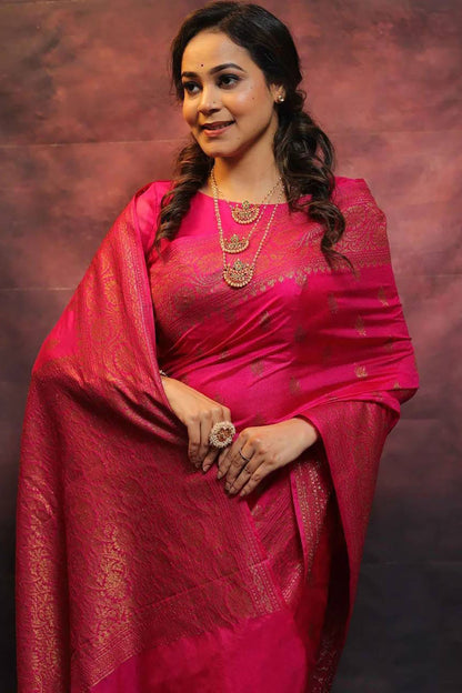 Pink Banarasi Soft Silk Saree