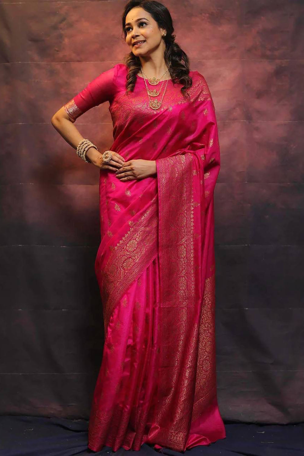 Pink Banarasi Soft Silk Saree