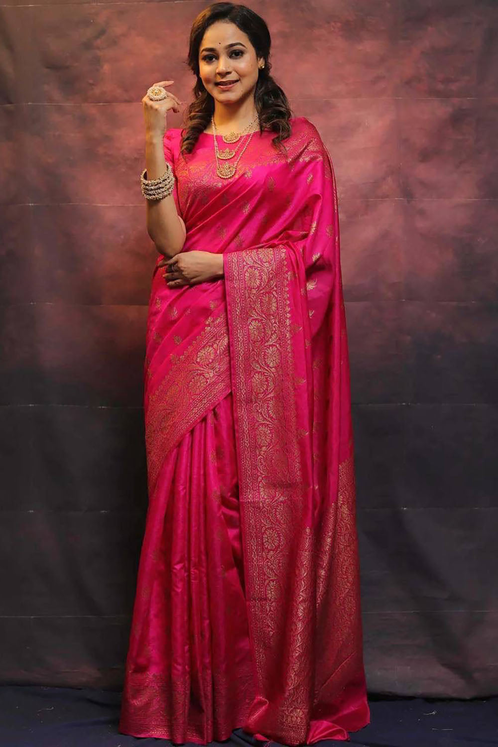 Pink Banarasi Soft Silk Saree