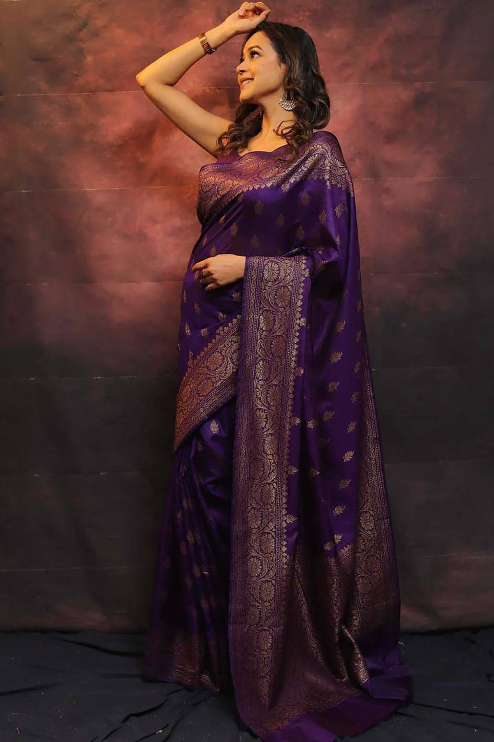 Purple Banarasi Soft Silk Saree