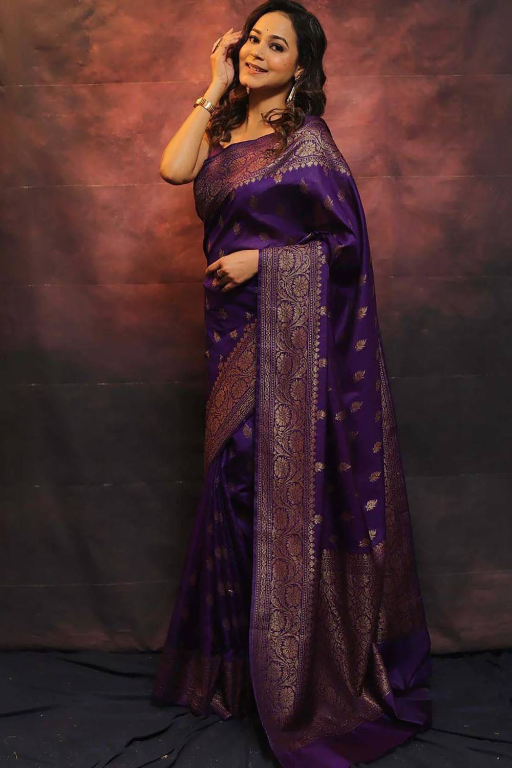 Purple Banarasi Soft Silk Saree