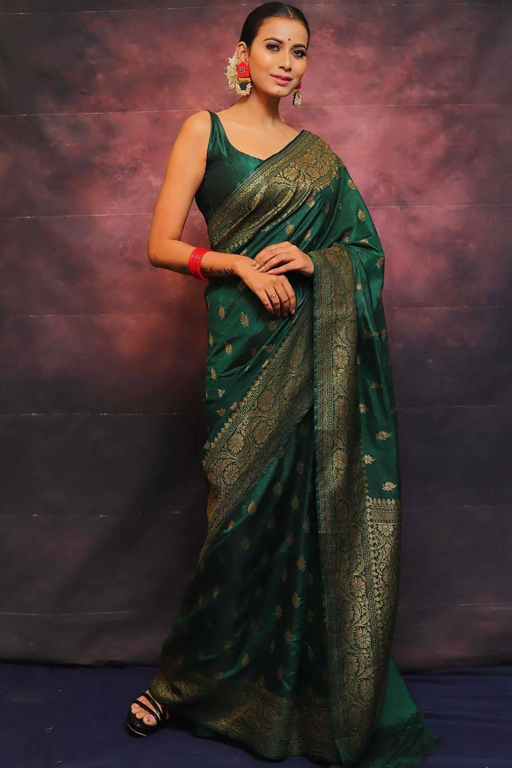 Green Banarasi Soft Silk Saree