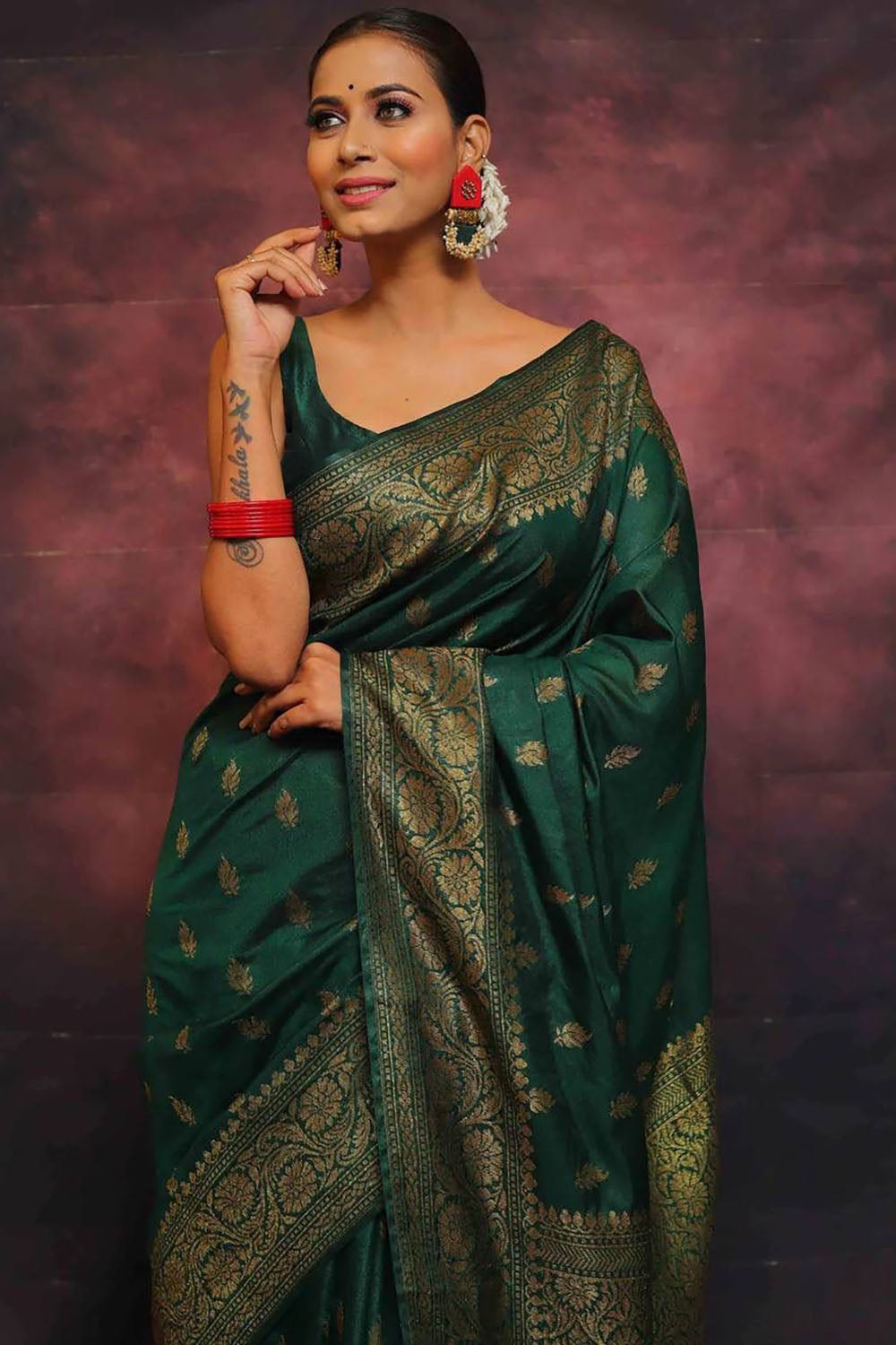 Green Banarasi Soft Silk Saree