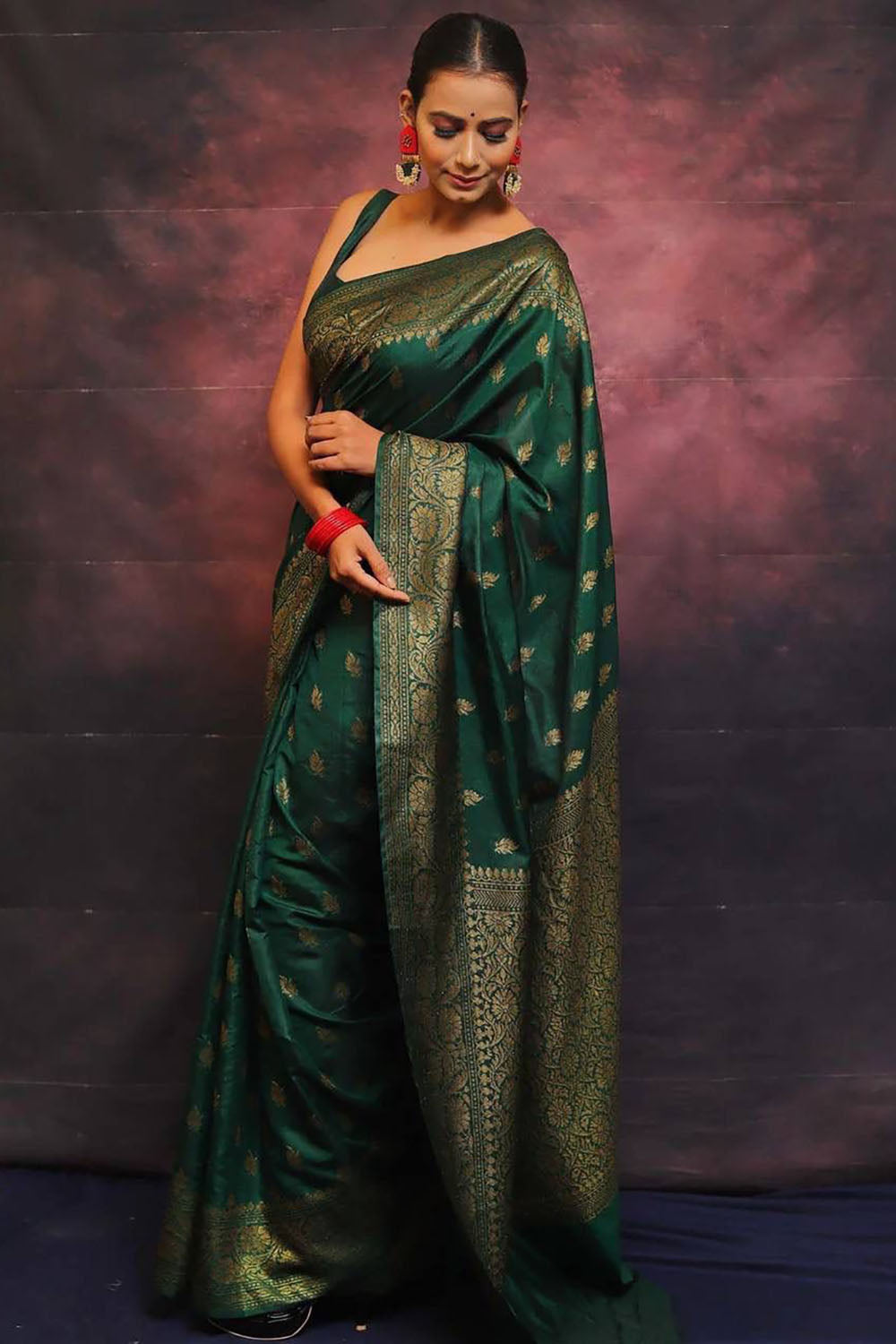 Green Banarasi Soft Silk Saree