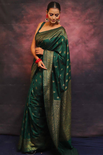 Green Banarasi Soft Silk Saree