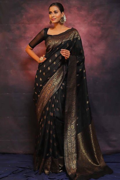 Black Banarasi Soft Silk Saree