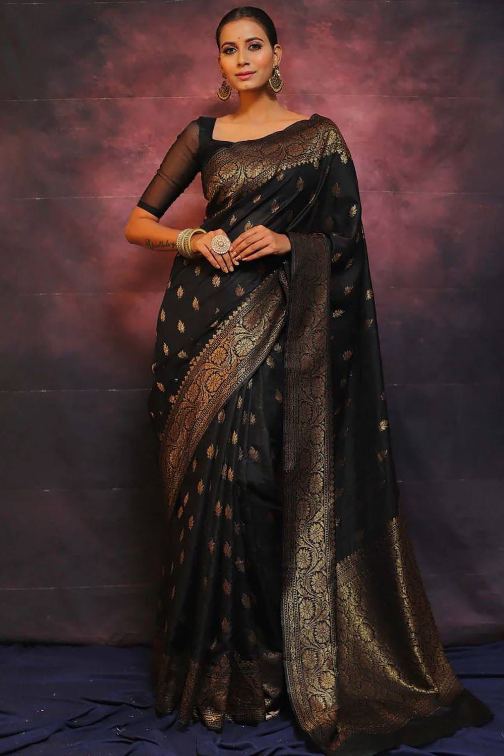 Black Banarasi Soft Silk Saree