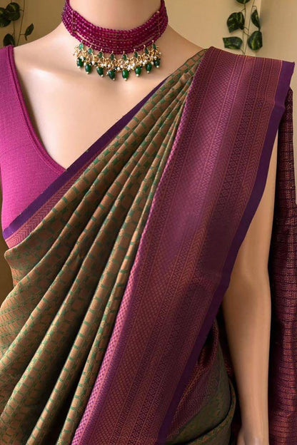 Bottle Green Banarasi Silk Wedding Saree