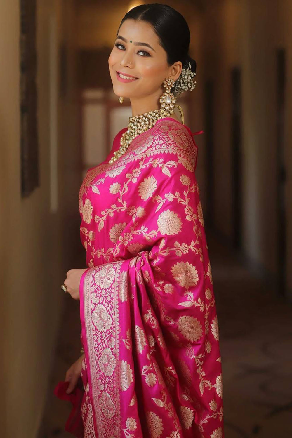 Pink Alluring Banarasi Soft Silk Saree