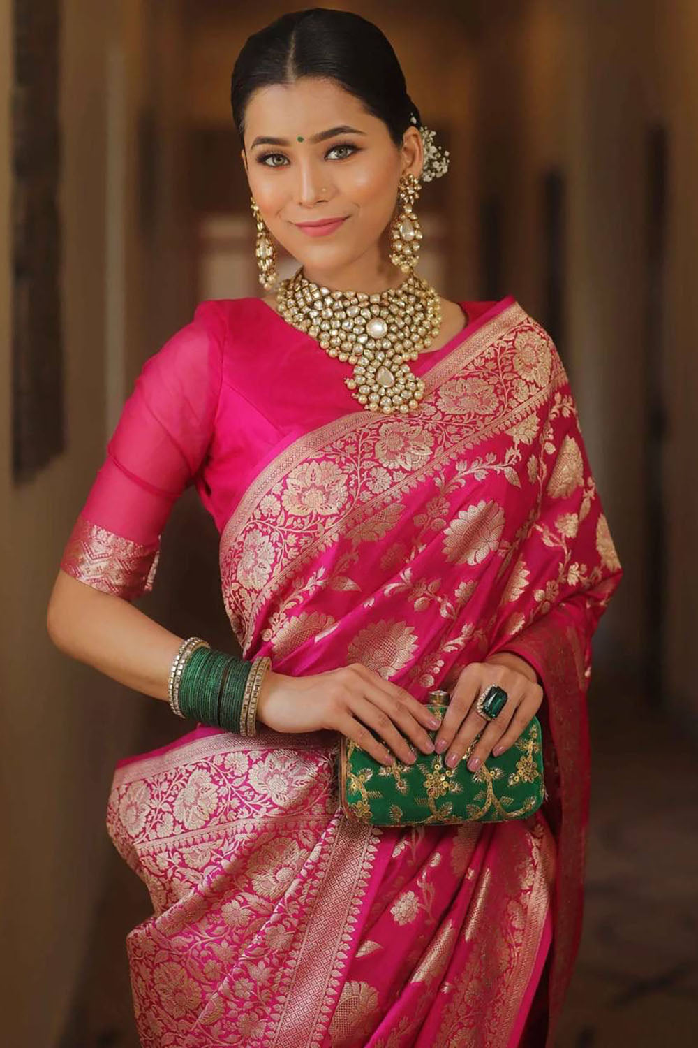 Pink Alluring Banarasi Soft Silk Saree