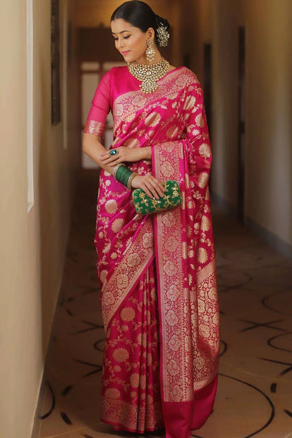 Pink Alluring Banarasi Soft Silk Saree