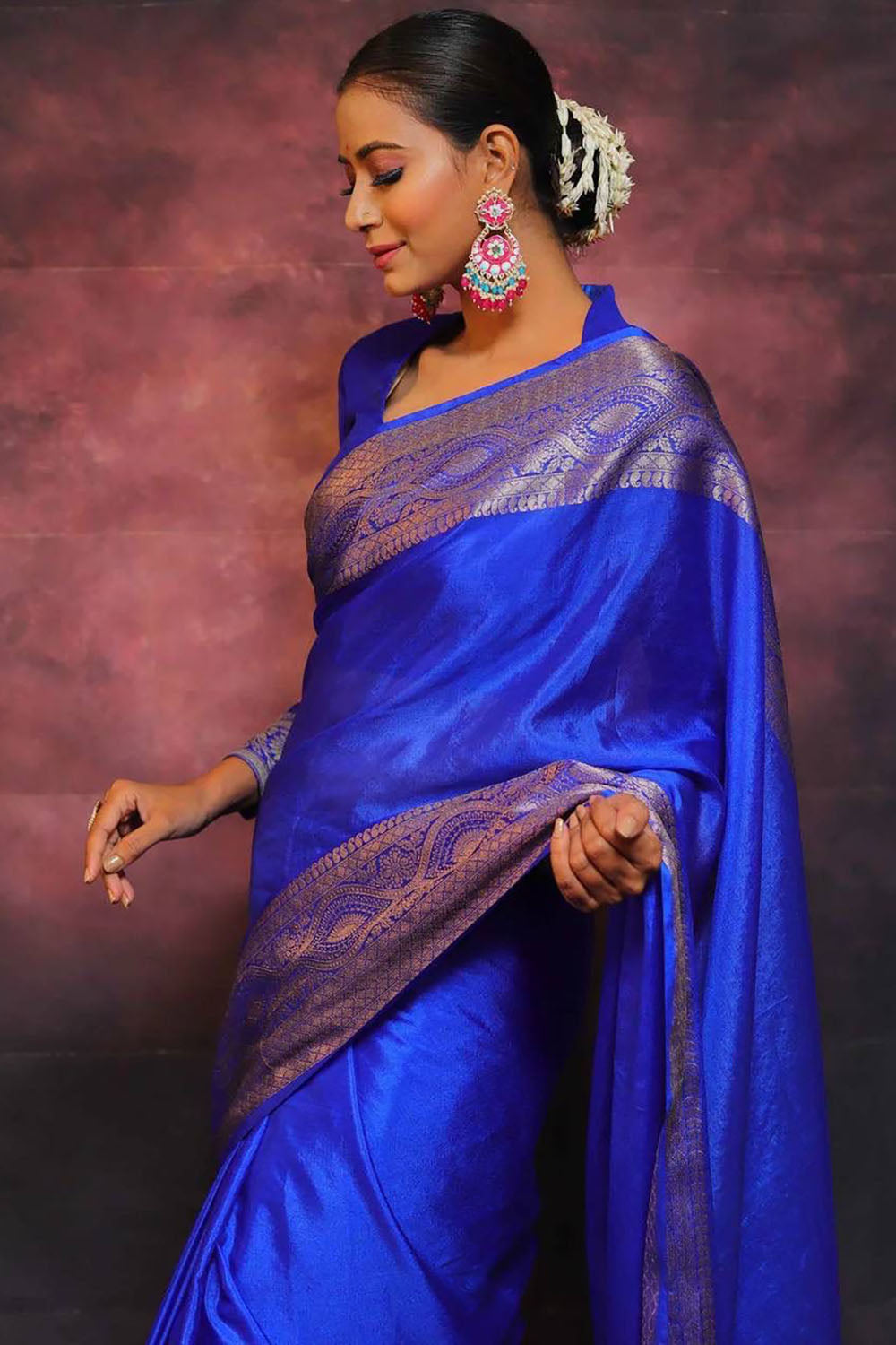 Blue Banarasi Soft Silk Saree