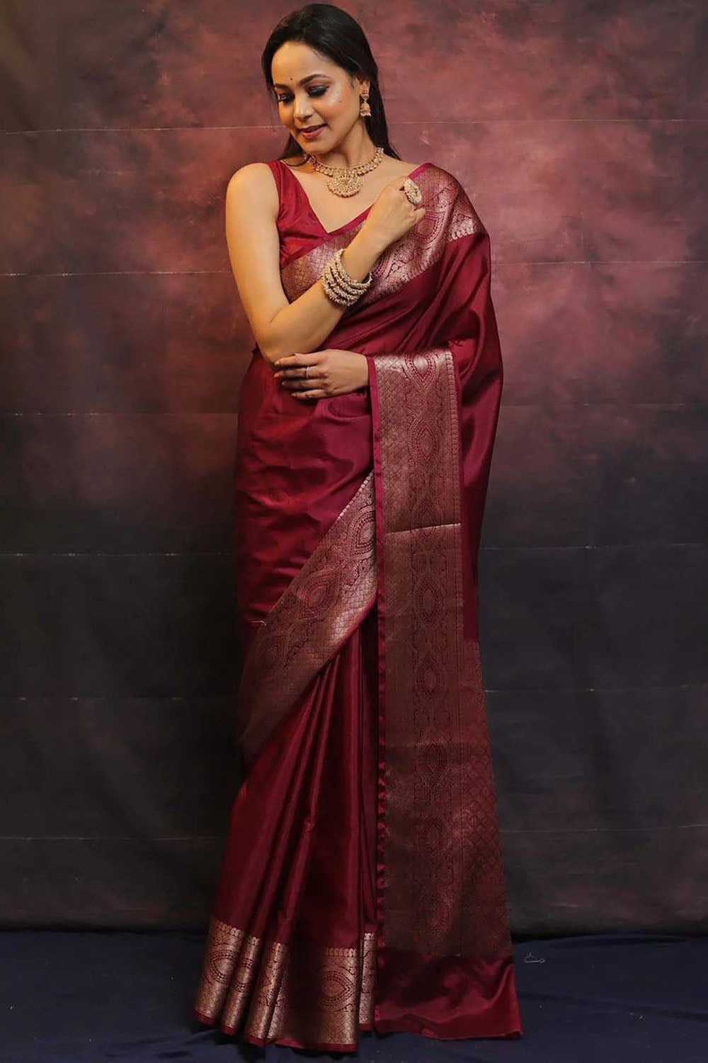 Maroon Banarasi Soft Silk Saree