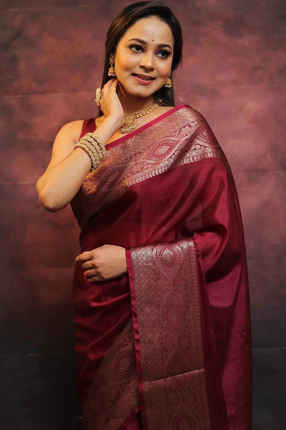 Maroon Banarasi Soft Silk Saree