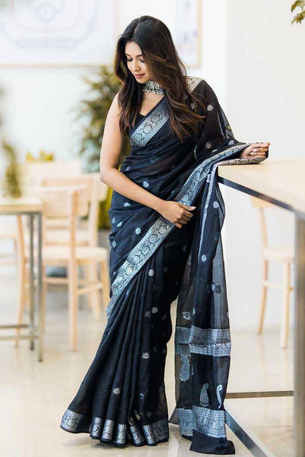 Black Soft Silk Saree with blouse