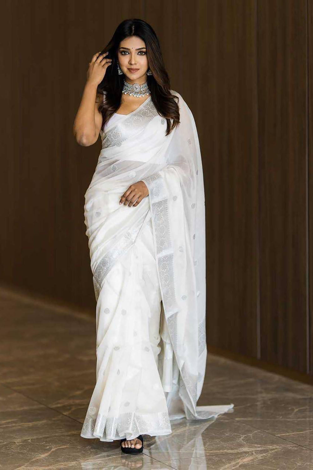 White Soft Silk Saree with blouse