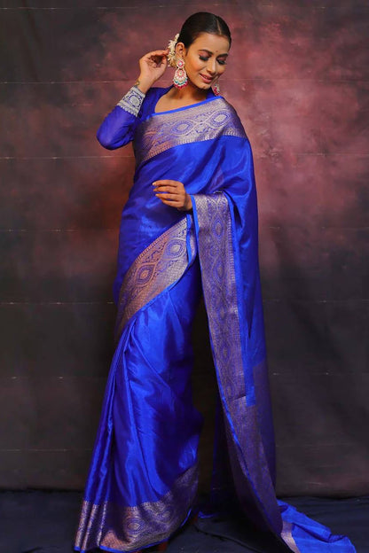 Blue Banarasi Soft Silk Saree