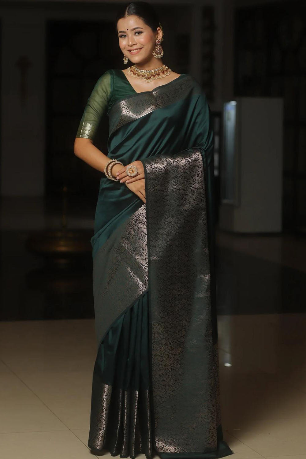 Bottle Green Soft Weaving Saree