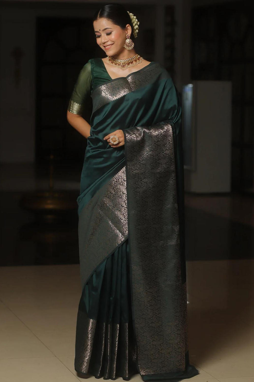 Bottle Green Soft Weaving Saree