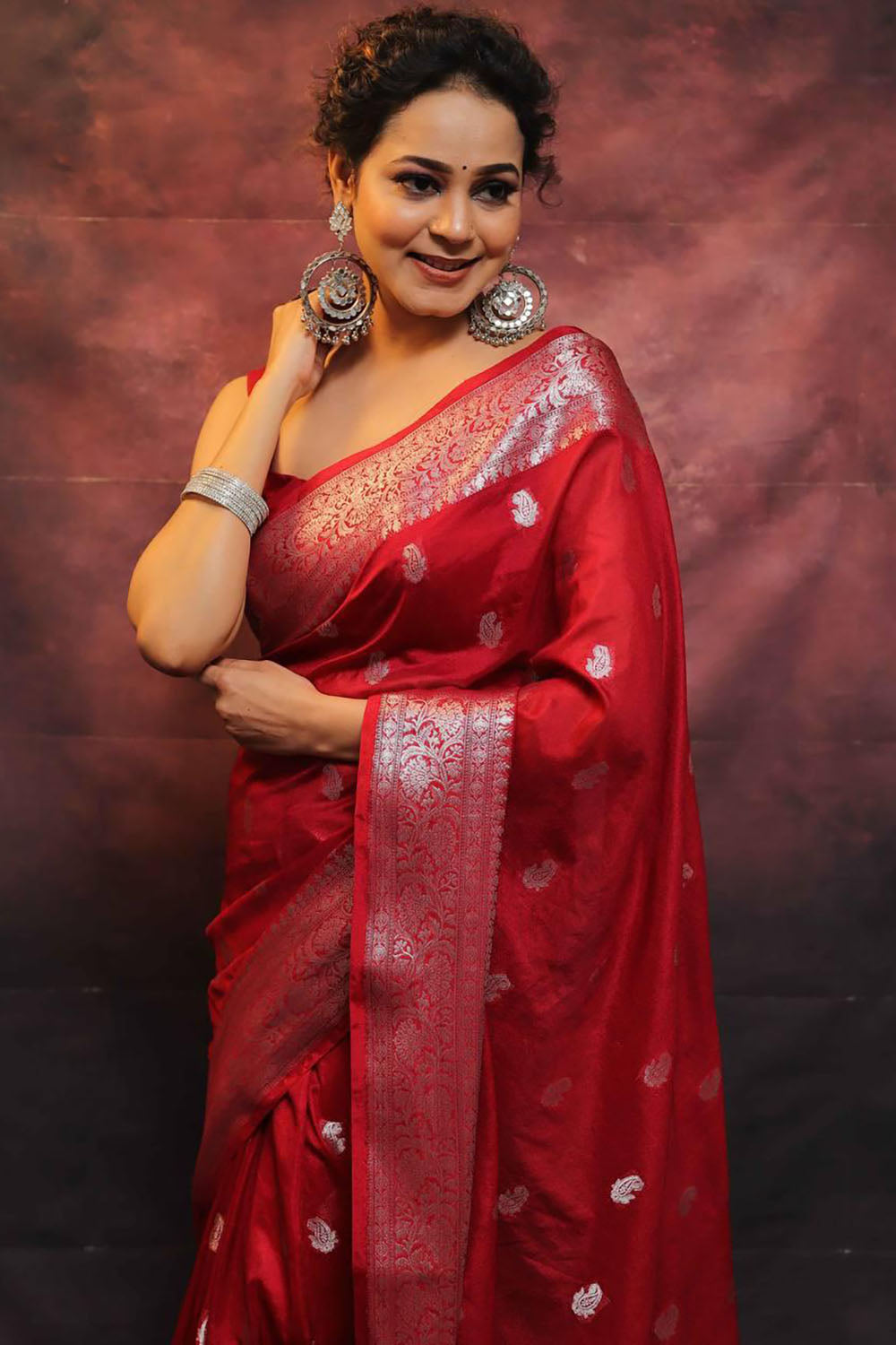 Red woven Soft Banarasi Saree