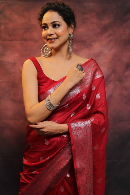 Red woven Soft Banarasi Saree