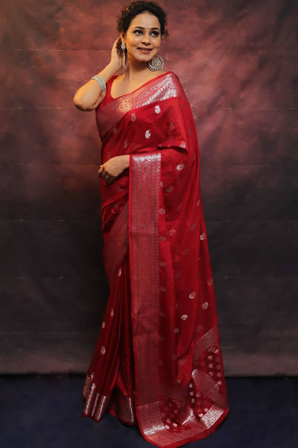 Red woven Soft Banarasi Saree